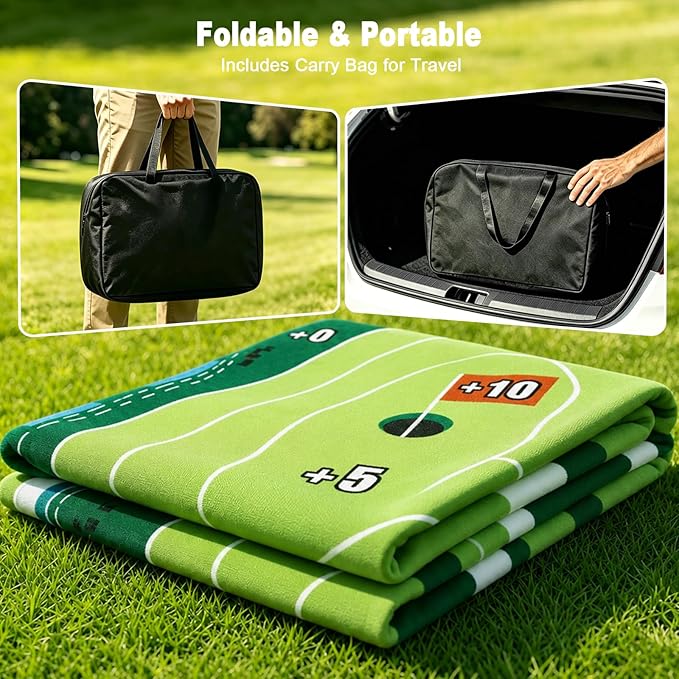 HOTWIND Golf Chipping Game Mat 71" x 71" 2-Sided Hook & Loop Sticky Golf Practice Pad with Stand Portable Indoor Outdoor Backyard Camping Golf Game Accessories for Family Adults (Club Not Included)