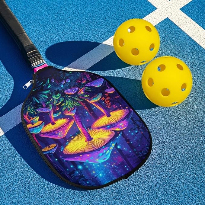 Mushroom Paddle Cover Floral Pack of 4 Pickleball Racket Sleeve Universal Size Case 8.7 X 11.4 Inch Pickleball Paddle Covers Only Elastic Pickleball Accessory Protection for Women Men