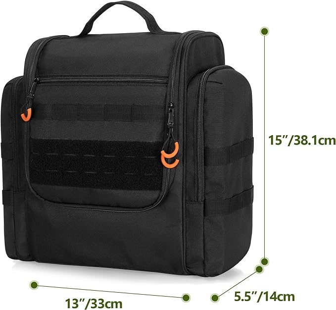 HODRANT Large Tactical Camping Kitchen Organizer, Hanging Cookware Storage Bag with Paper Towel Holder & Multi Pockets, Portable Camp Utensil Organizer for BBQ Cooking Essentials, Black, Bag Only