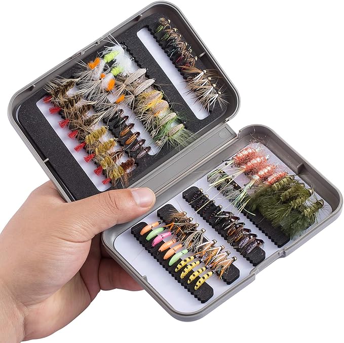 BASSDASH Fly Fishing Flies Kit Fly Assortment Trout Bass Fishing with Fly Box with Dry/Wet Flies, Nymphs, Streamers, Popper