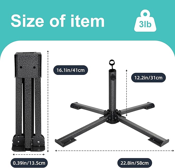 AMMSUN Foldable Portable Beach Umbrella Stand-Portable Patio Umbrella Base Holder,Iron Patio Umbrella Stand for Courtyard,Garden,Beach,Grass (Black)