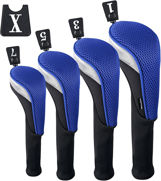 Andux 4pcs/Set Mesh Golf 460cc Driver Fairway Wood Club Head Covers Long Neck with No. Tags