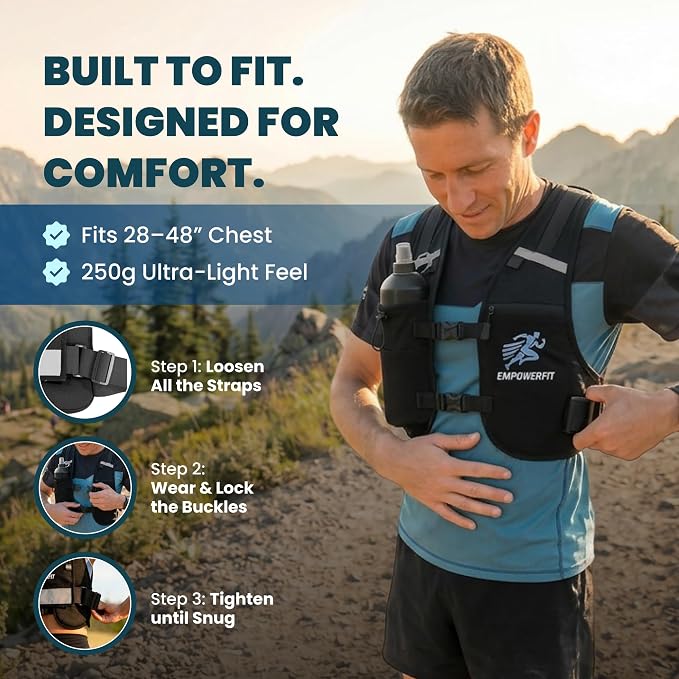 Running Hydration Vest with 500ml Soft Bottle – Lightweight Running Pack for Men & Women, Breathable Mesh, Reflective, 6 Pockets