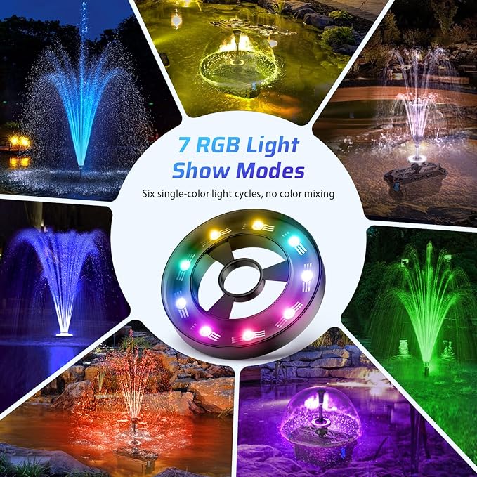 Antfraer Pond Filter with Fountain Kits, 660GPH Submersible Pond Pump with RGB LED Lights, All-in-One Pond Filter for Outdoor Ponds, Koi Pond, Water Gardens & Waterfall, Up to 1300 Gallons