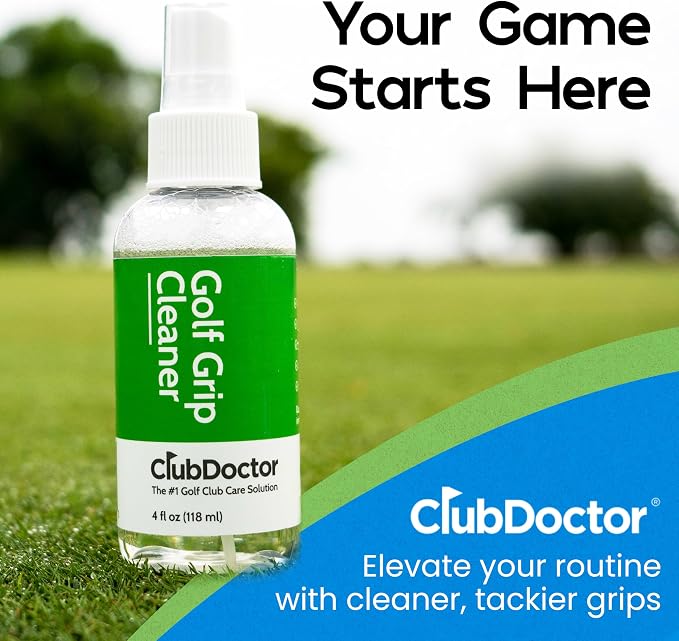 Club Doctor Golf Grip Cleaner – Safe for All Grip Types | Restores Tackiness, Improves Grip Feel, and Boosts Confidence | Proprietary Dirt-Removing Solution for Rubber, Leather, & Synthetic Grips