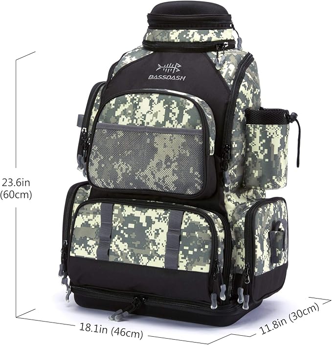 BASSDASH Fishing Tackle Backpack Water Resistant Tactical Bag Soft Tackle Box with Rod Holder and Protective Rain Cover
