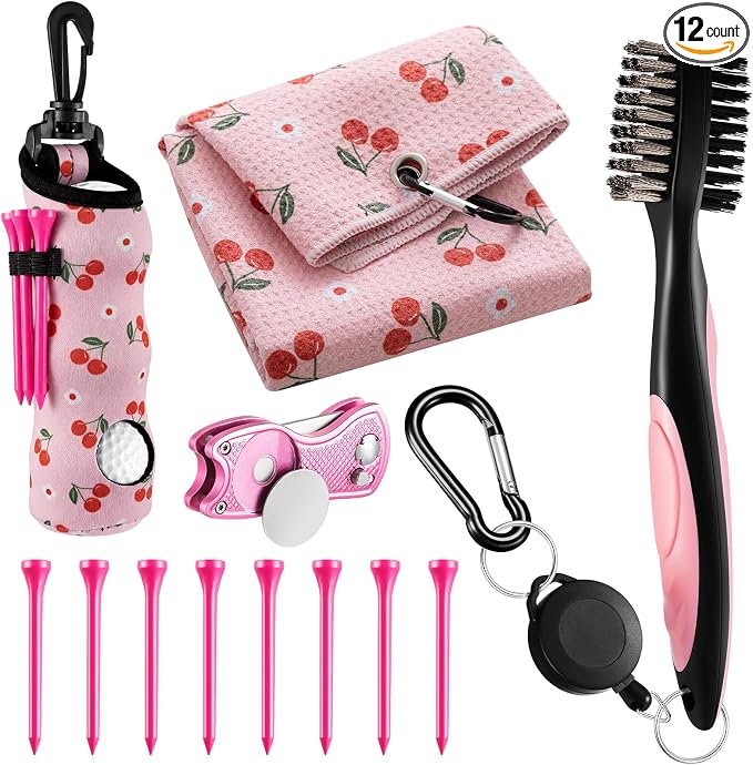Liliful 12 Pcs Golf Accessories Kit, Include Golf Ball Bag with Hook Towel Tees Magnetic Ball Marker Divot Tool Cleaner Brush for Women Man Gifts