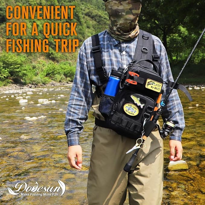 Dovesun Small Fishing Backpack Fishing Sling Bag with 3600 Tackle Box Small Tackle Backpack with Tool Set Black