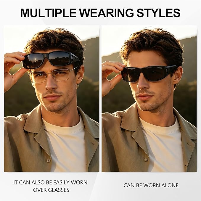 URUMQI Polarized Sunglasses Fit Over Glasses for Men Women, Wraparound Sun Glasses UV400 Protection for Driving Fishing