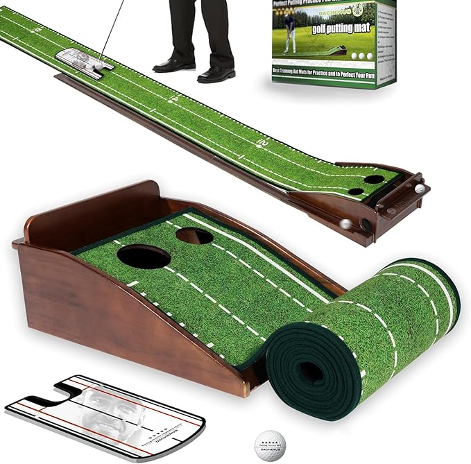 Dachenus Putting Green Indoor Mat Outdoor Golf Putting Mat with Automatic Ball Return - Ideal for Home, Office, and Outdoor Use