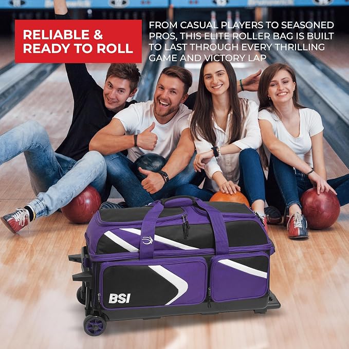BSI Dash Roller Bowling Bag with Smooth Rolling Wheels, Padded Ball Compartment, Retractable Locking Handle, & Shoe Pocket