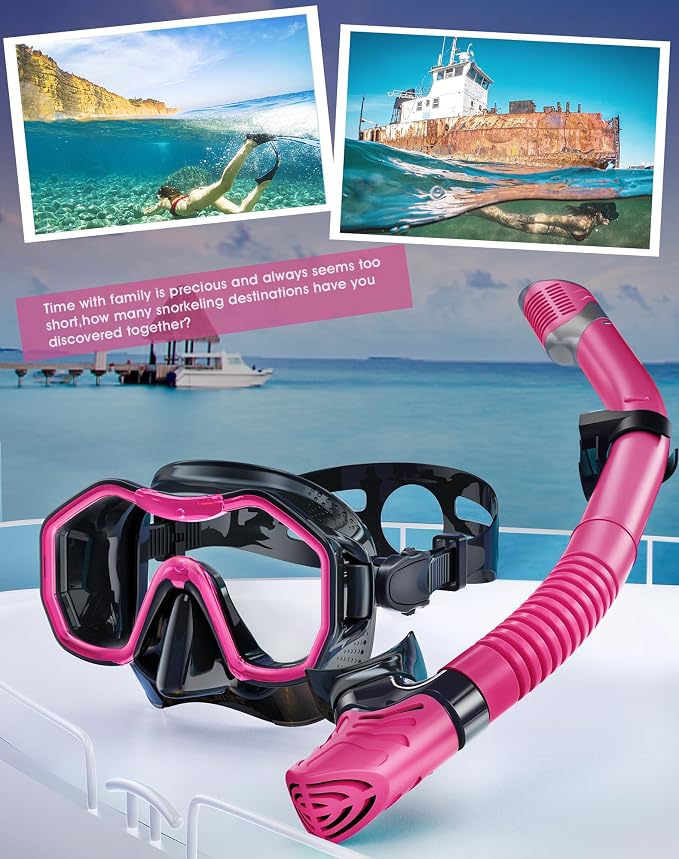 Snorkeling Gear for Adults Kids, Dry-Top Snorkel Set, 180°Panoramic Wide View Diving Mask Breathing Freely Snorkel Mask for Snorkeling Scuba Diving Swimming Travel