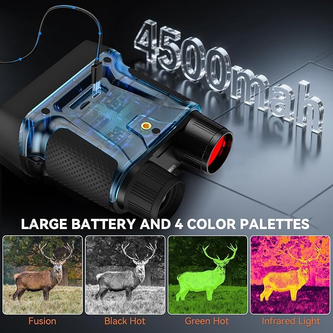 Night Vision Goggles, 4K Color Night Vision Binoculars for Adults with 4.5" HD Display, 8X Digital Zoom & 7-Level Infrared, 4500mAh Rechargeable Battery, 1300ft Range, 32GB TF Card for Camping Hunting