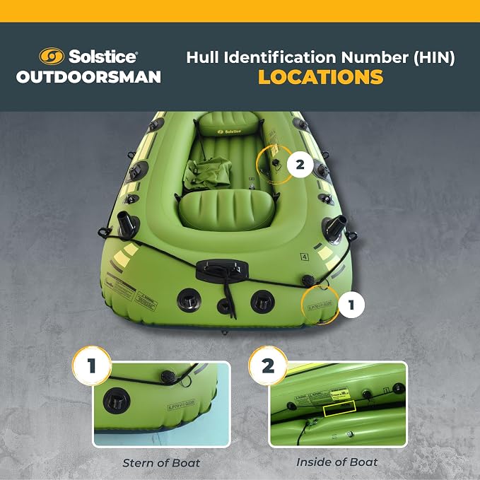 SOLSTICE Inflatable Boat for Lakes, Rivers & Beaches – Heavy-Duty Raft with Swivel Oar Locks, Rod Holders & Inflatable Seats – Outdoorsman, Fishing, 4-Person, Green, 9'