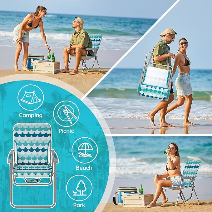 #WEJOY Folding Beach Chair for Adults, Lightweight Beach Chair with Shoulder Straps, High Back Camping Chairs with Hard Armrest, Supports 300lbs for Outdoor Lawn Concert