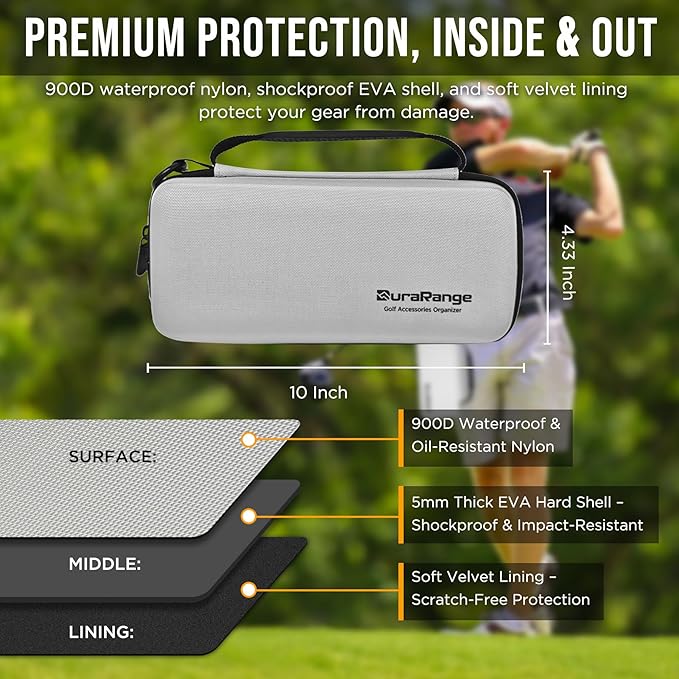 DURARANGE Golf Glove Holder Case with Glove Shaper - Portable Golf Accessories Organizer for Men & Women - Waterproof 900D Nylon, Large Capacity for Balls, Tees, Markers - Ideal Gift