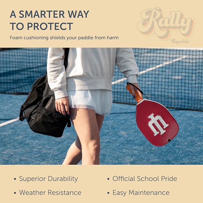 Officially Licensed Collegiate Pickleball Paddle Cover - Lightweight PU Leather Material - Durable Foam Interior Protection with Zippered Closure - Fits Most Paddles on the Market