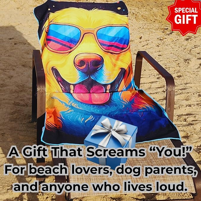 Microfiber Funny Yellow Lab in Sunglasses Colorful Beach Towel for Women, Girls, Kids, Boys, Men, Plush Beach Towel, Absorbent Pool Towel Super Soft, Oversized 31x62 Inches