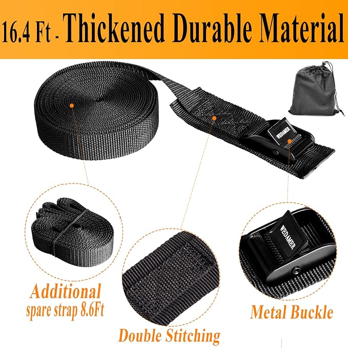 WEDAMER 4-Pack Kayak Tie Down Straps Heavy Duty Cam Buckle Tie Downs Adjustable for Trucks Motorcycles Boat RV - Ratchet Lashing Straps with Storage Bag, Roof Rack Trailer Cargo Securement 1" x16.4ft