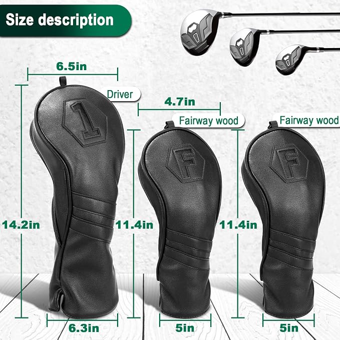 Golf Club Head Covers for Woods and Drivers, Premium Golf Headcovers Set Fit Most Clubs Simple Striped 1PC or 3PCS, Customizable