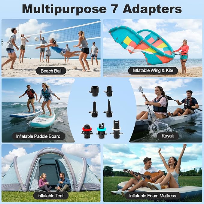 Paddle Board Pump Electric Portable,Rechargeable 22 PSI SUP Air Pump,Dual Power 7800mAh,12V DC Car Plug,Inflation Deflation,Auto-Off,for Paddleboard,Kayak,Kite,Tent,Kayaks