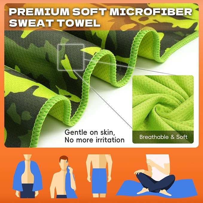Microfiber Sweat Towel 2 Pack 30" x 60" Gym Towel Camouflage Green | Lightweight and absorbent microfiber towel with quick-dry, odor-resistant fabric for yoga, travel, camping and beach