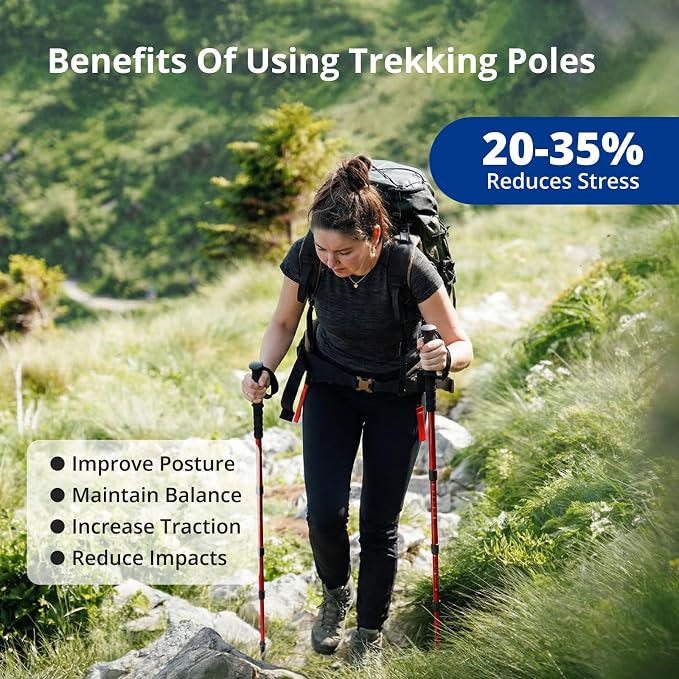 CAMEL CROWN Trekking Poles 2 Pack, Lightweight Hiking Poles for Men Women, 20-43in Adjustable Walking Sticks with Tungsten Carbide Tip & Shock-Absorbing PVC Grip, Backpacking Camping
