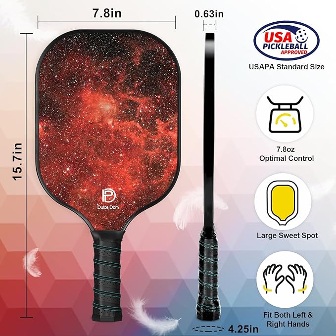 Dulce DOM Pickleball Paddles Set of 2/4 - USAPA Approved, 4 Indoor Outdoor Pickleball Balls, Fiberglass Surface Paddle Racket with Cover Bag, Ideal Training Equipment Gift for Men & Women