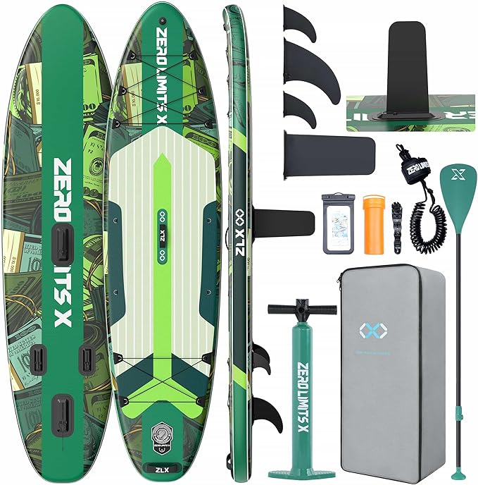 ZLX Inflatable Stand Up Paddle Board, 10'6" SUP Non-Slip Stable Deck Pad, Unique Center Fin, Premium Accessories, Paddleboard for Adults, Beginners, All Skill Levels