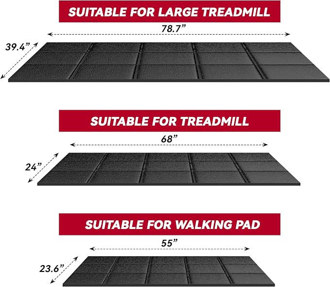 Treadmill Mat for Hardwood & Carpet Floors, 79" × 39.4", 0.2" Thick Extra Large Non-Slip Exercise Equipment Mat, Mat for Under Treadmill & Indoor Bike on Carpet