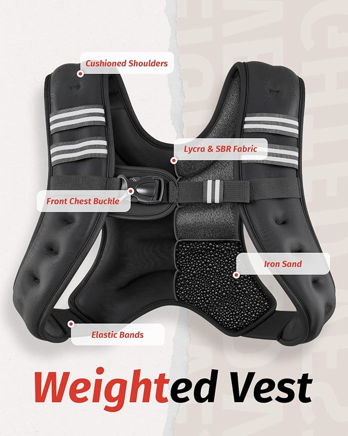 ZELUS Weighted Vest, 6lb/8lb/12lb/16lb/20lb/25lb/30lb Weight Vest with Reflective Stripe for Workout, Strength Training, Running, Fitness, Muscle Building, Weight Loss, Weightlifting
