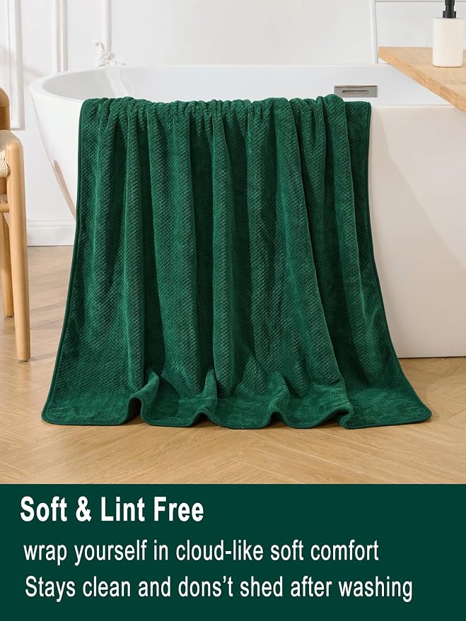 Extra Large Bath Sheet Set 3-Piece, 1 Bath Towel 40x80 Inches, 1 Hand Towel, 1 Washcloth, Soft Absorbent Quick Dry Microfiber Towel for Bathroom Beach Pool Gym Spa, Dark Green