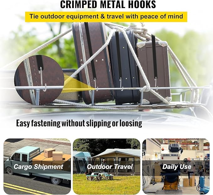 VEVOR Rubber Bungee Cords, 50 Pack 21" Long, Weatherproof Natural Rubber Tie Down Straps with Crimped S Hooks, Heavy Duty Outdoor Tarp Straps for Securing Flatbed Trailers, Canvases, Cargo, and More