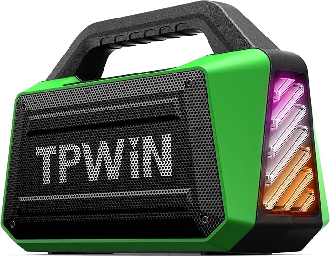 Bluetooth Speaker - 80W Loud Rugged Outdoor Speakers, IPX6 Waterproof, 20H Playtime, Deep Bass, Lightshow, TWS, BT 5.3 Wireless, Portable for Travel Hiking Camping Beach Pool - Green