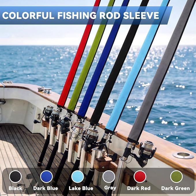 Outus Neoprene Fishing Rod Sleeves, 2.5MM Thick Tangle-Free Covers, Protective Sock for Spinning Casting Rods, Travel Storage