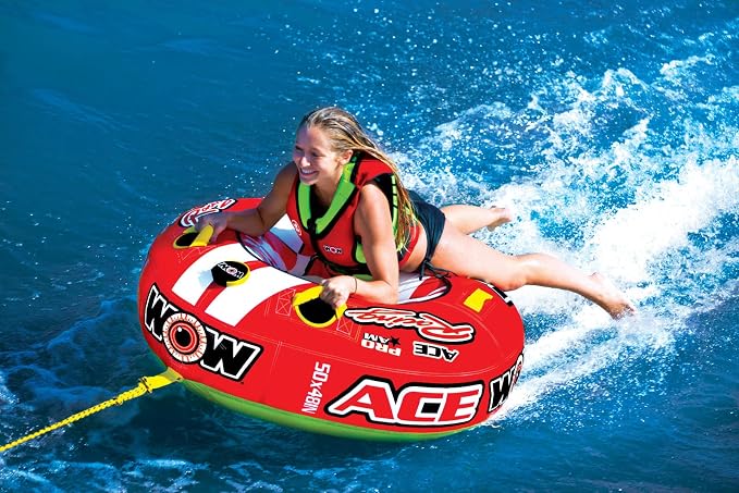 Wow Sports World of Watersports Ace Racing Boat Tube 1 Person Inflatable Towable Tube for Boating, 15-1120