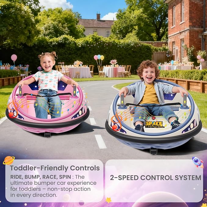 Electric Bumper Car with Remote Control, 360°Spinning Ride-on Vehicle, Rechargeable Indoor Outdoor Kid Car with LED Lights & Soft Bumper–Fun Gift (White)