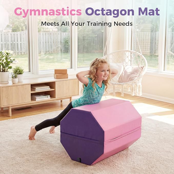 Garvee 19"X19"X23" Octagon Gymnastics Mat, Home Tumbling Mat with High-Density Foam & Waterproof Cover, Skill Shape Tumbling Backbend Trainer Exercise Mat, Somersault Backbend Trainer for Cheerleading & Martial Arts