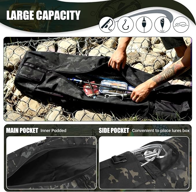 Fishing Pole Bag Rod Case, Folding Fishing Pole Bag Fishing Gear