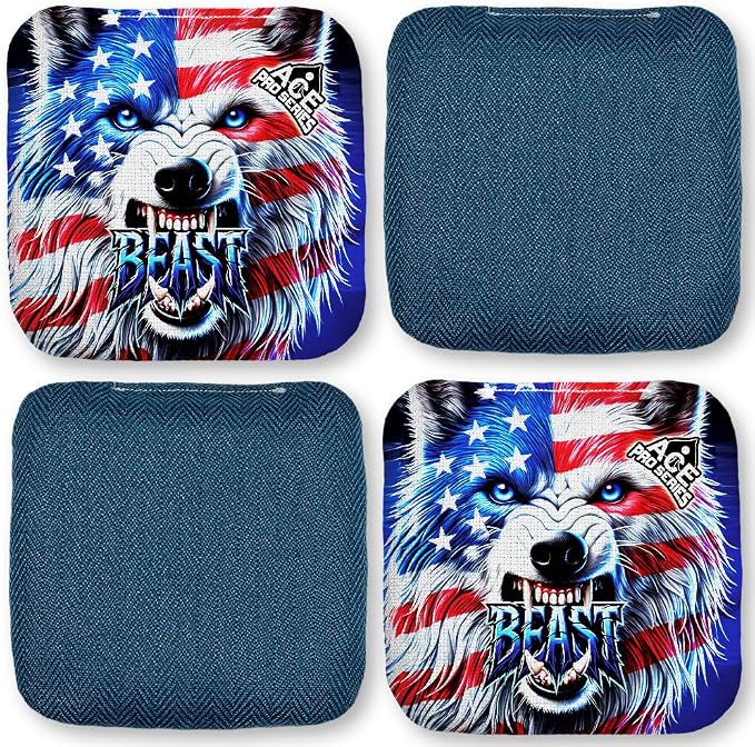 CornholeAce PRO Beast Carpet Cornhole Bags (Set of 4) | Herringbone Fabric, Waterproof, Plastic Resin Filled, Dual Sided, Professional, Regulation Size, 6x6, 16oz, Made in USA