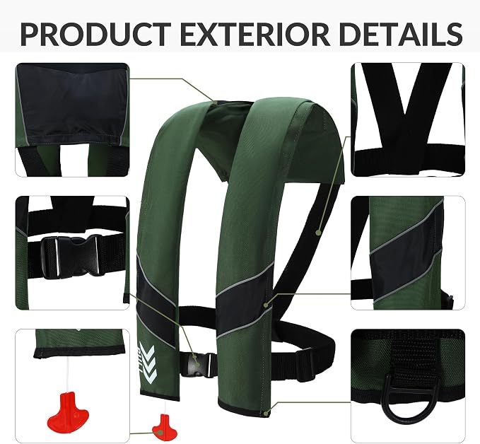 Automatic Inflatable Life Jackets for Adults Life Vests PFD Low Profile Load Capacity Up to 330lbs