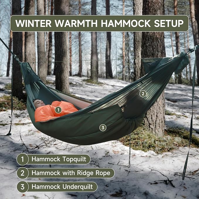 Camping Hammock with Mosquito Net and Top Quilt, Ultralight Sleeping Bag Topquilt, Warm Insulation Sleeping Quilt for Outdoor Hammock Camping