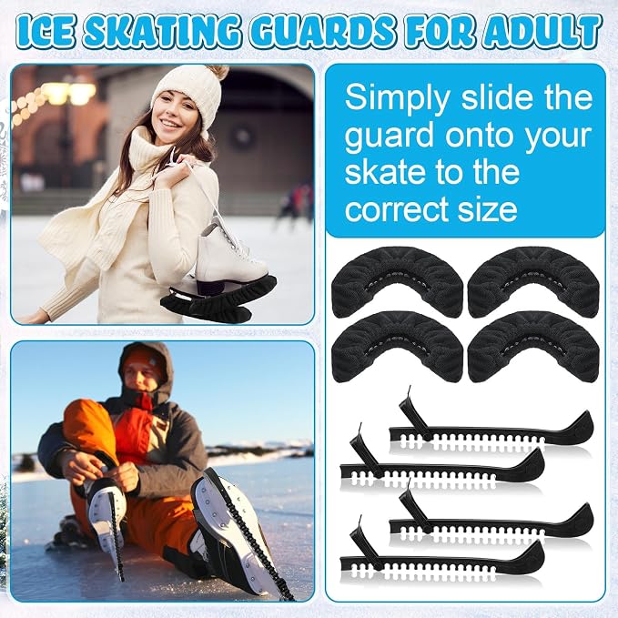 Liliful 8 Pcs Skate Guards Skate Blade Protector Covers Towel Ice Inline Bag Set Ice Guards for Adult Hockey Winter Supply