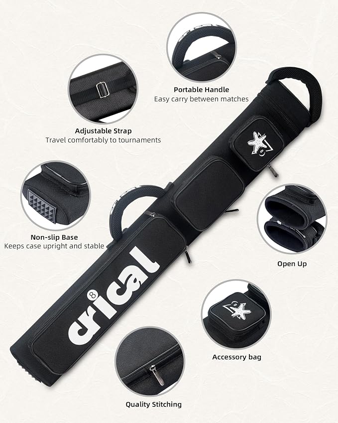 CRICAL Pool Cue Case 2x4 Hard Pool Stick Case Holds 2 Butts and 4 Shafts for Adults Billiard Cue Case with Soft Shoulder Straps