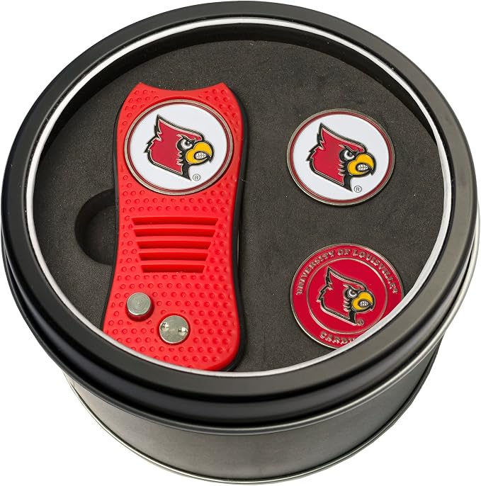 Team Golf NCAA Gift Set Switchblade Divot Tool with 3 Double-Sided Magnetic Ball Markers, Patented Single Prong Design, Causes Less Damage to Greens, Switchblade Mechanism