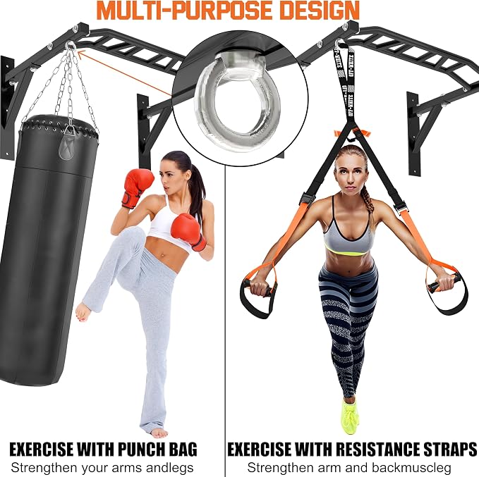 Upgrade Pull Up Bar Wall Mounted,Heavy Duty Multi Grip Chin Up Bar for Strength Training, 600 lbs Capacity, Durable Steel Construction, Perfect for Home and Garage Workouts