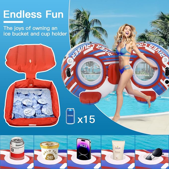 River Tubes for Floating Heavy Duty Inflatable Floating Lounger Premium River Water Rafts Pool Float with Cup Holder Above Lake for Adults