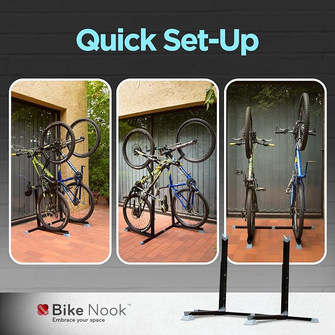 Bike Nook Bike Stand & Vertical Storage Rack with Connector (2 Pack), The Original Vertical Bicycle Floor Stand for Garage, Indoor and Outdoor Storage, Perfect Bike Accessories for Small Spaces