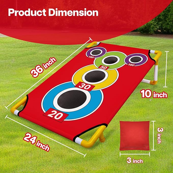 Cornhole Board with 21+ Games, 8 Bean Bags - Arcade Style Corn Hole Games for Adults and Kids, Portable Outdoor Yard Games for Kids & Family, Beach, Camping and Parties, 24x36