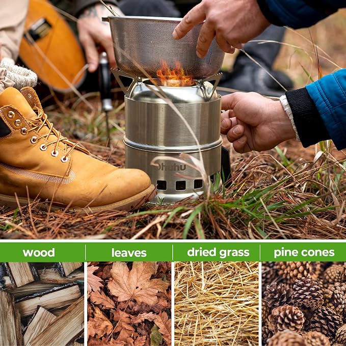 Ohuhu Wood Burning Camp Stoves + 10 Plates Camp Stove Windscreen for Camping Picnic, Backpacking, Cooking